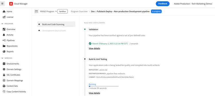 Implantar via pipeline de pilha completa