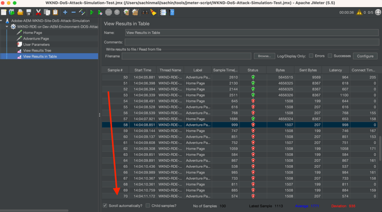 Falha na Resposta na Exibição de Resultados no JMeter de Tabela - ModSecurity