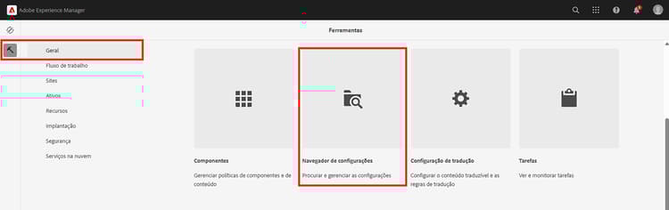 Ir até o Navegador de configuração