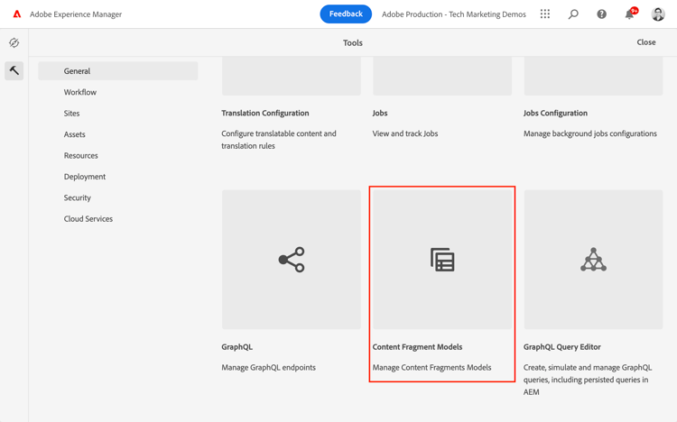 Navegar até os modelos de fragmento de conteúdo