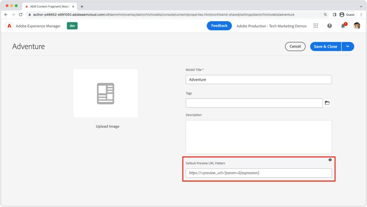 URL de Visualização do Modelo de Fragmento de Conteúdo