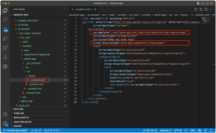 Atualizações de .content.xml na página inicial