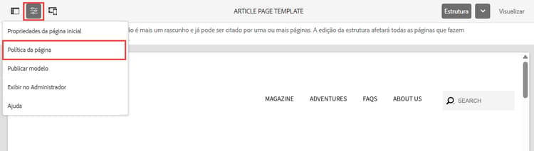 Política da página do modelo de página de artigo