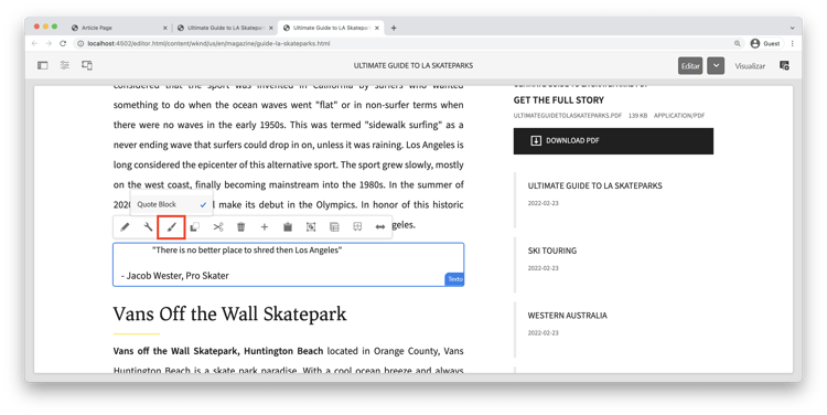 Aplicar o estilo de bloco de aspas