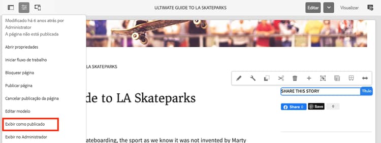 Exibir como publicado