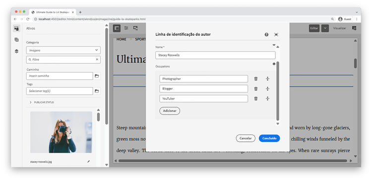 preencher propriedades do componente de linha de identificação
