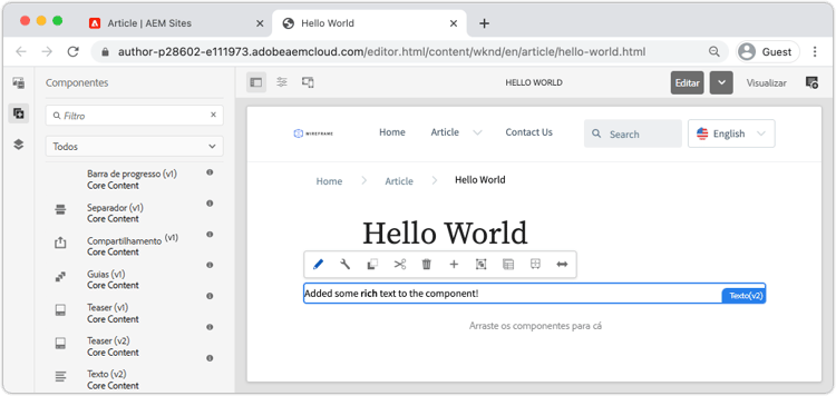 Componente de rich text