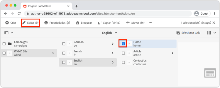 Hierarquia do site da WKND