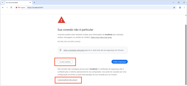 Aceitar o certificado autoassinado