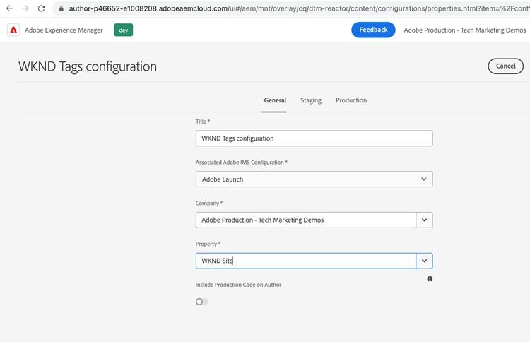 Configuração de Cloud Service de tags