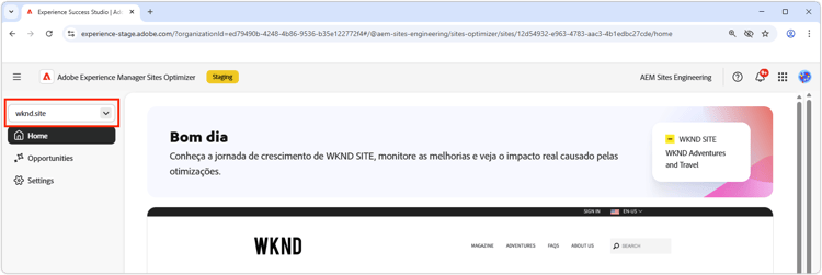 Gerenciador de domínio do Site Optimizer