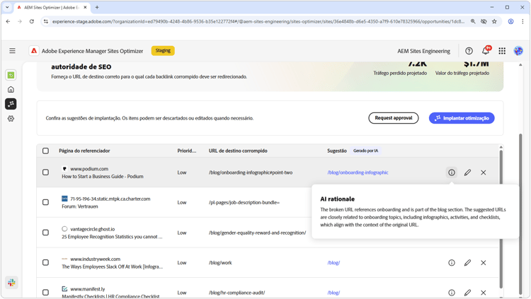 Lógica de IA sobre sugestão automática de backlinks corrompidos
