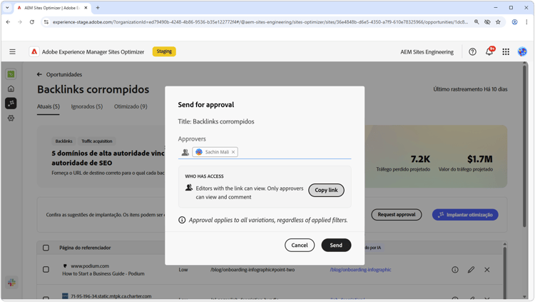 Solicitar aprovação de backlinks corrompidos