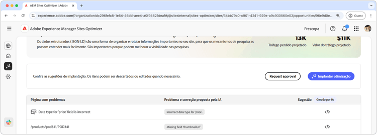 Otimizar automaticamente dados estruturados ausentes ou inválidos sugeridos