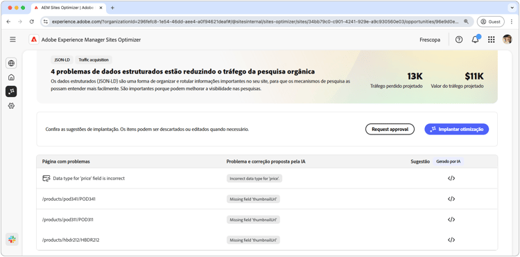 Identificar automaticamente dados estruturados ausentes ou inválidos
