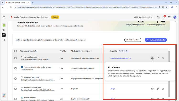 Sugestão automática de backlinks corrompidos