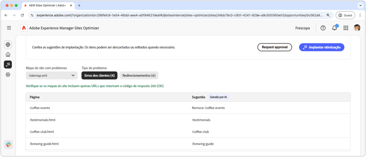 Identificar automaticamente erros de cliente do mapa do site