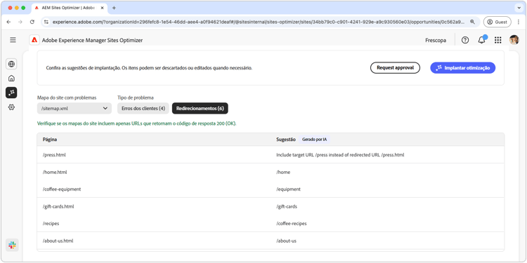 Identificar automaticamente erros de cliente do mapa do site