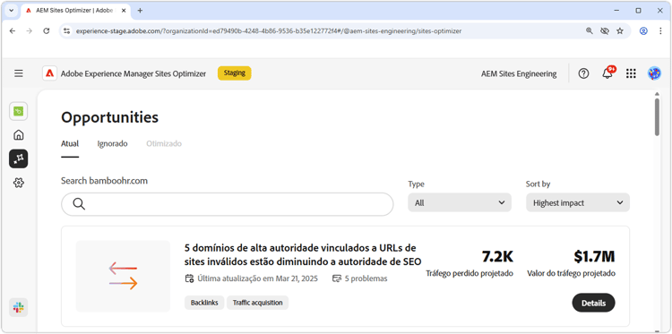Detalhes da oportunidade