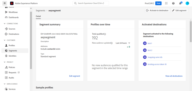 Exemplo de captura de tela da interface do Experience Platform mostrando o público-alvo.