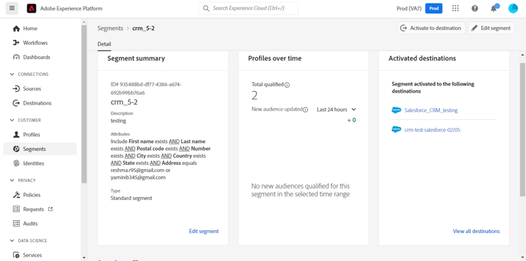 Exemplo de captura de tela da interface do Experience Platform mostrando o Segmento.