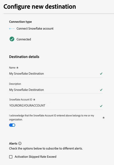 Captura de tela de exemplo mostrando como preencher detalhes para o seu destino