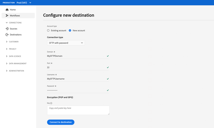 Renderização da interface do usuário com SFTP com autenticação de senha