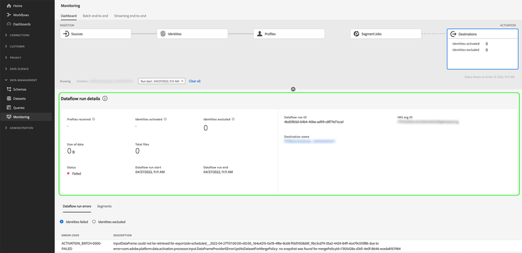 Imagem da interface mostrando a página de detalhes da execução do fluxo de dados.