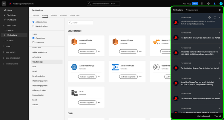 Imagem da interface mostrando o painel de notificação