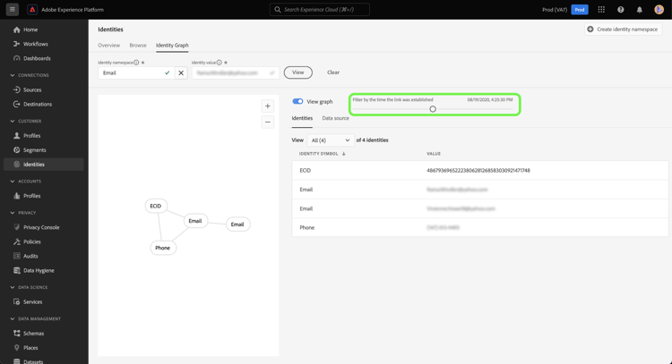 O controle deslizante do carimbo de data e hora do visualizador de gráfico ajustado para o último novo link estabelecido.