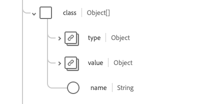 A dropdown containing the union schema's classes are highlighted.