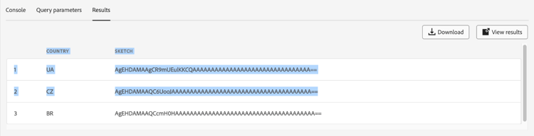 A exibição de resultados no editor herdado com resultados simples de arrastar para selecionar foi realçada.