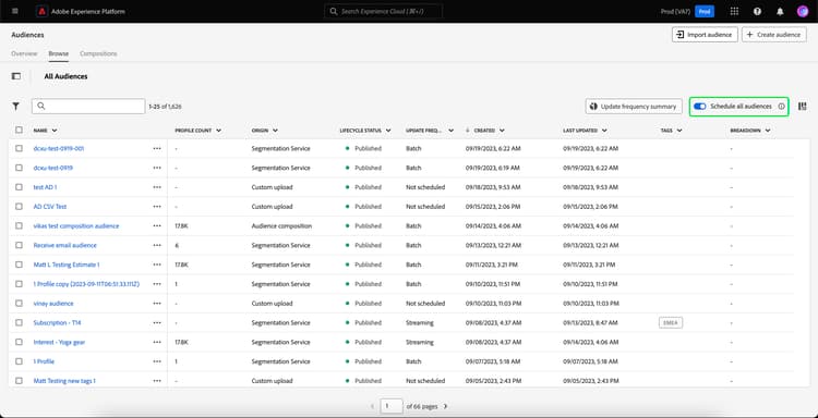 A opção Agendar todos os públicos-alvo está realçada no Portal de Público-Alvo.