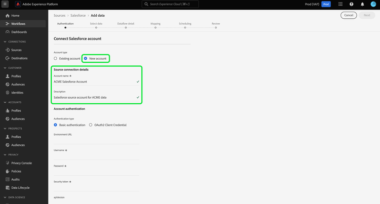 A interface na qual você pode criar uma nova conta do Salesforce fornecendo as credenciais de autenticação apropriadas.