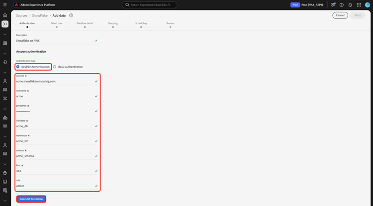 A nova etapa de criação de conta para autenticação de par de chaves.