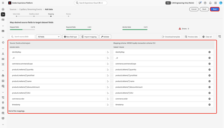 A interface de mapeamento para Capilar.