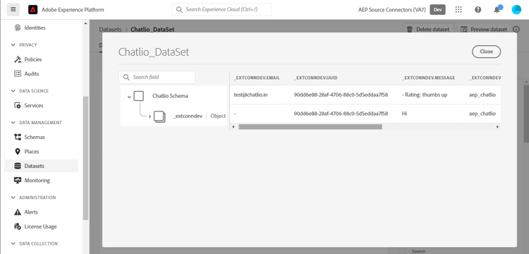 Captura de tela da interface do usuário da plataforma mostrando eventos assimilados