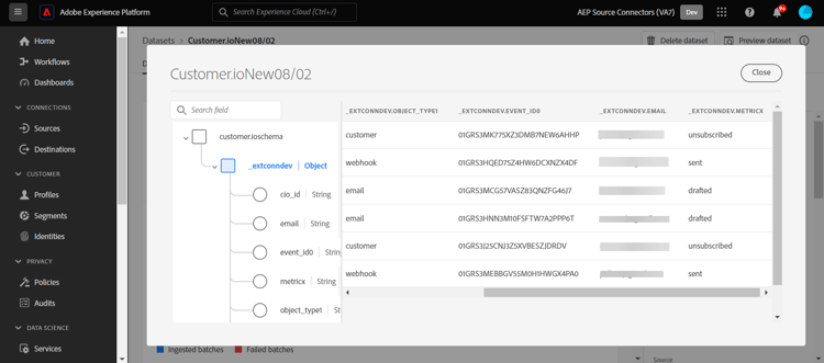 Captura de tela da interface do usuário da plataforma mostrando eventos assimilados