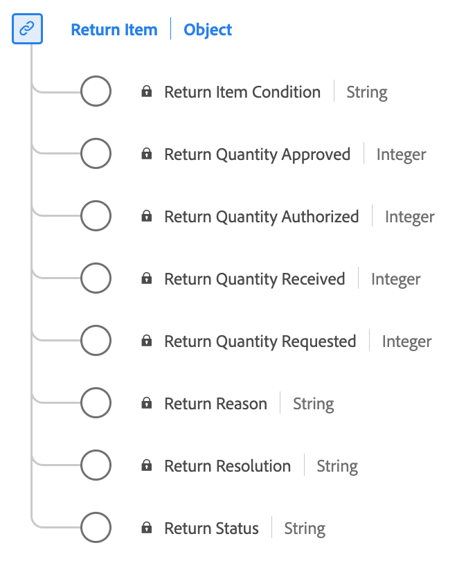 Um diagrama do tipo de dados Item de Retorno.