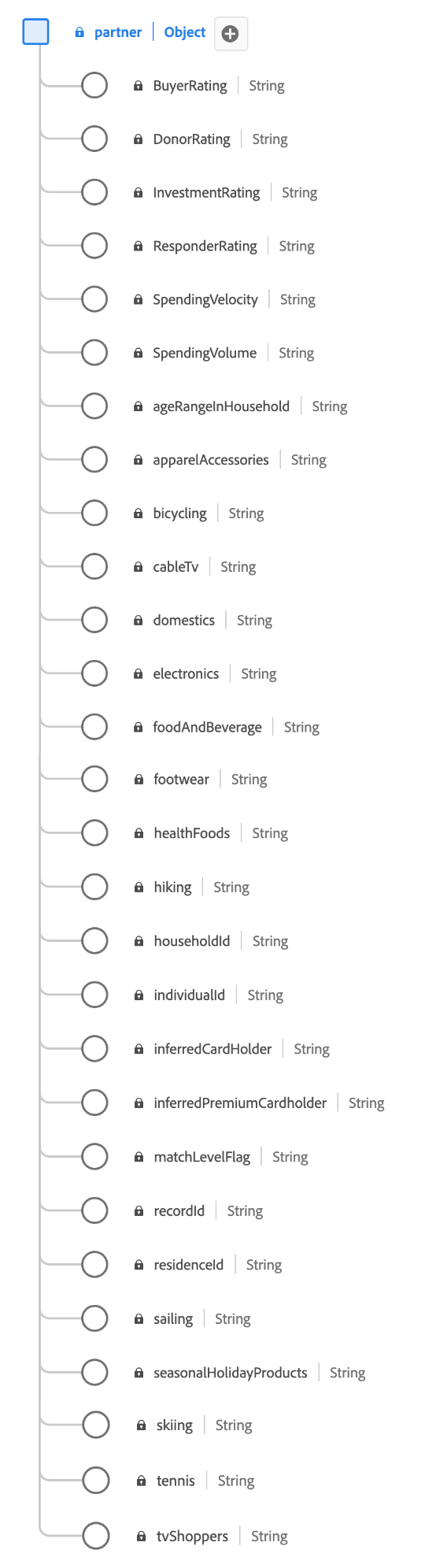 Um diagrama do grupo de campos Detalhes de Cliente Potencial do Parceiro (Amostra).