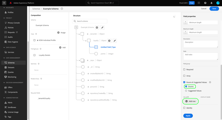 Imagem mostrando a opção Enumerações selecionada na interface do usuário