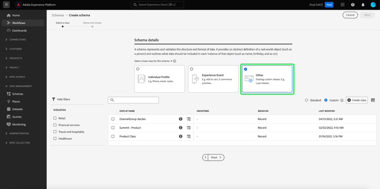 A variável Criar esquema workflow com Outro destacado no Detalhes do esquema seção.