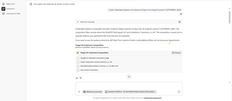Uma pergunta e uma resposta de exemplo são exibidas.