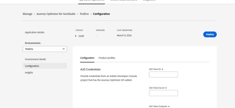 Configuração com Credenciais do AJO antes da implantação (Rascunho)