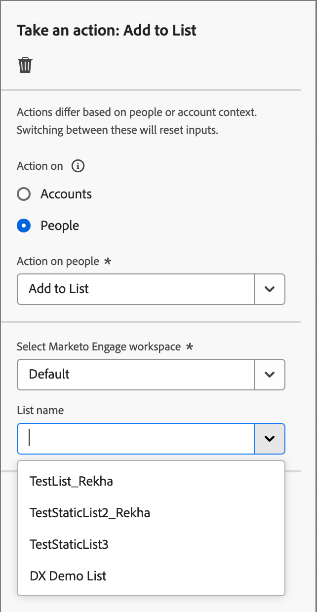 Realizar uma ação - Adicionar à lista