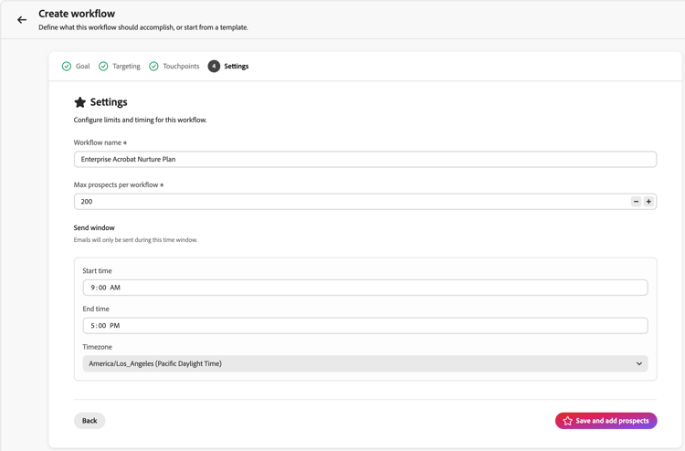 Configurações do fluxo de trabalho de saída
