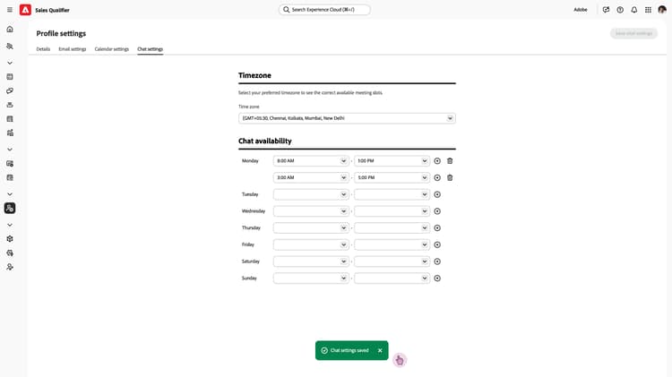 Configurações de chat