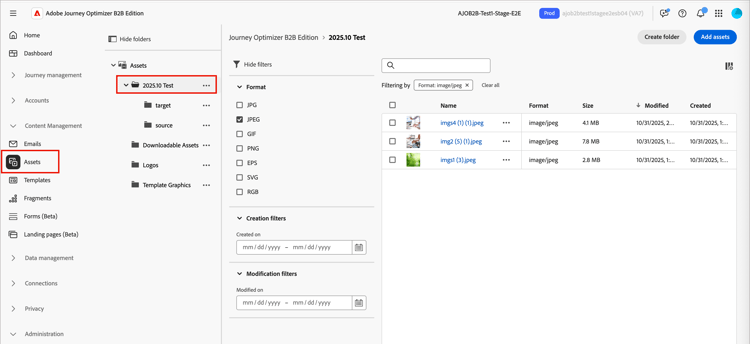 Procurar ativos no repositório do Journey Optimizer B2B edition