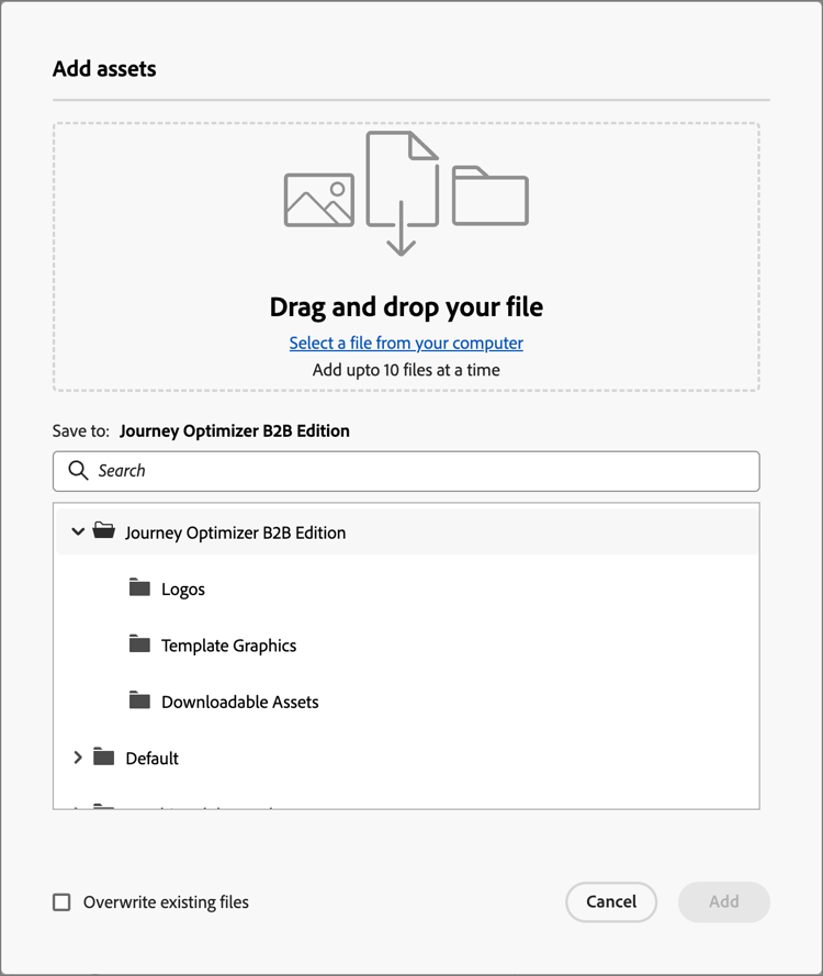 Adicionar ativos a um espaço de trabalho