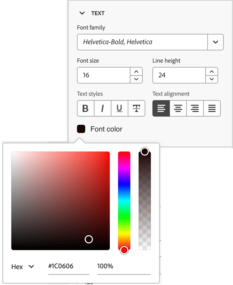 Seletor de cores da fonte